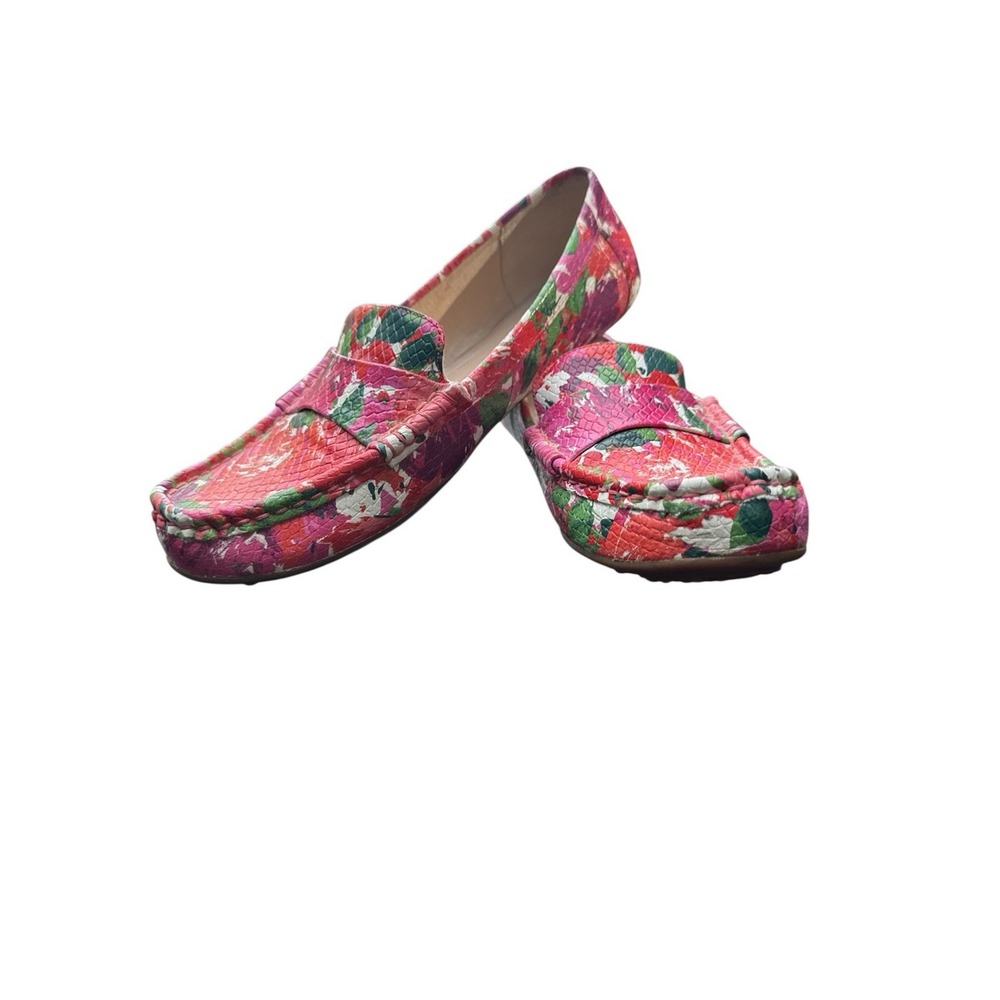 Isaac Mizrahi Pink Red Multi Floral Leather April Driving‎ Moccasins 7.5
